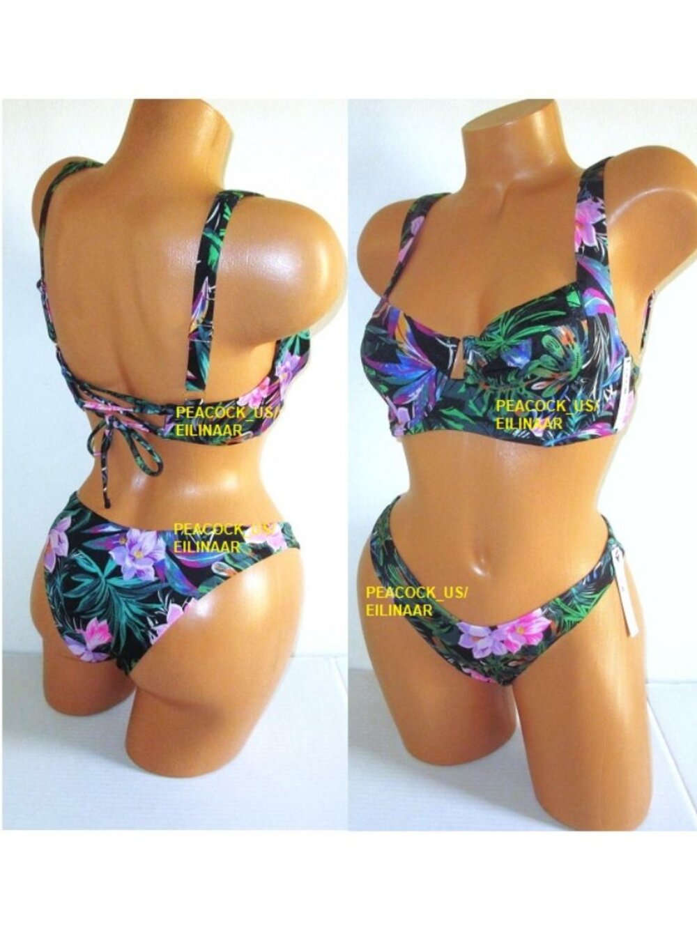 34C/S VICTORIA SECRET Swim Lace Up Top Bikini Set Brazilian Bottom Floral